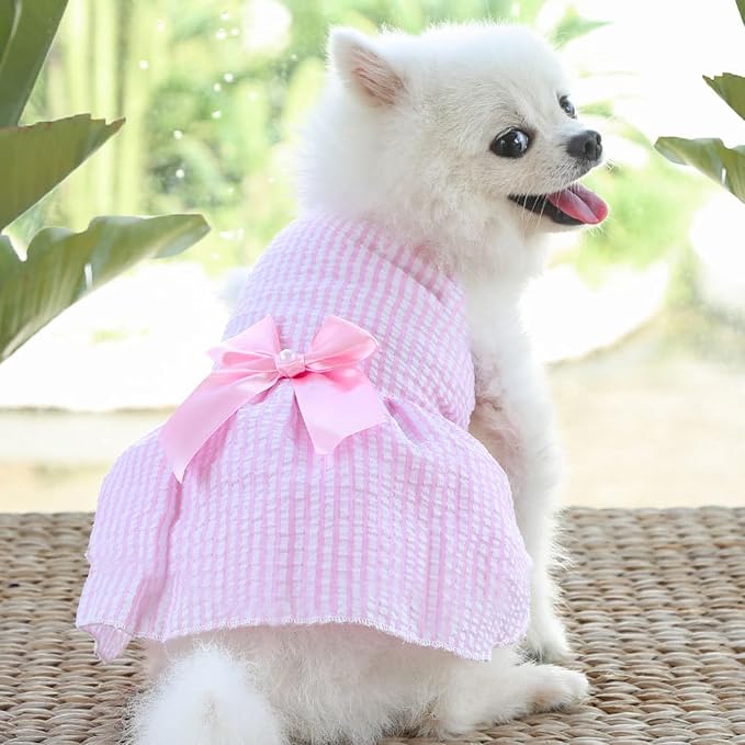 TAPBULL Dog Dresses, Fashionable Pet Dog Clothes, Cute Cat Birthday Dress Outfit (Blue/Red/Pink/Pink-Blue/Yellow-Blue 5-Pack), X-Small