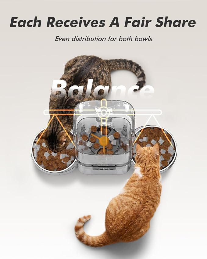 Automatic Cat Feeder for 2 Cats - 8L/34 Cups Dual Automatic Dog Feeder with Dog Food Dispenser for 2-18mm Dry Food, Timed Cat Food Dispenser, Up to 50 Portions 6 Meals Per Day, 10s Voice, Keep Fresh
