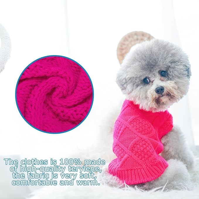 Mihachi Turtleneck Dog Sweater - Winter Coat Apparel Classic Cable Knit Clothes with Leash Hole for Cold Weather, Ideal Gift for Pet in New Year