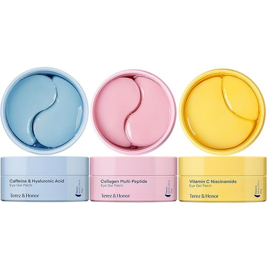 Terez & Honor Under Eye Patches - 180 Pcs Korean Self Care Hydrogel Eye Masks for Puffy Eyes, Dark Circles, Fine Lines, Wrinkles & Undereye Bags - Radiant Eyes Trio with Caffeine, Collagen & Vitamin C