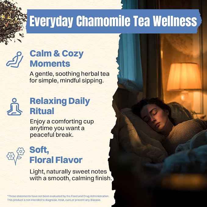 Hiihone Chamomile Tea Bags 120 Count – Pure Chamomile Herbal Tea, Caffeine-Free, Supports Relaxation & Stress Relief, Premium Floral Chamomile, Non-GMO Natural Herbal Tea