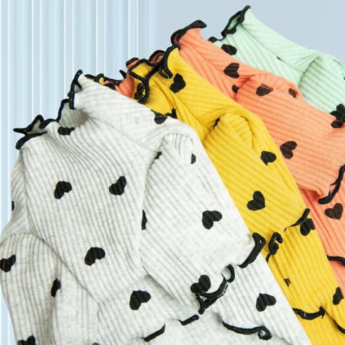 Pet Clothes for Small Dogs Cat Summer Fall Heart Print Shirt Stretchable Ruffle Long Sleeve Outfits for Chihuahua Schnauzer Shih Tzu Yorkie (Green, Small)