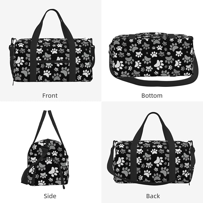 Fiokroo Sports Gym Bag Cute Dogs Paws Print Travel Duffel Bag For Men Women With Shoe Compartment Water Resistant Gym Bag Carry On Duffel Bag For Weekend Traveling Yoga Gym Sports