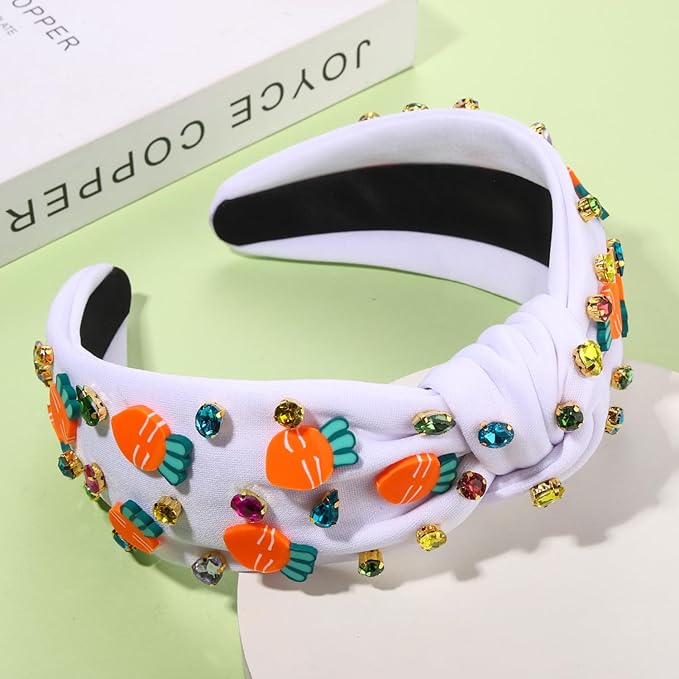 mokkia Easter Headbands Beaded Rabbit Bunny Headband for Women Pink Spring Knotted Headband Easter Hair Accessories Gifts