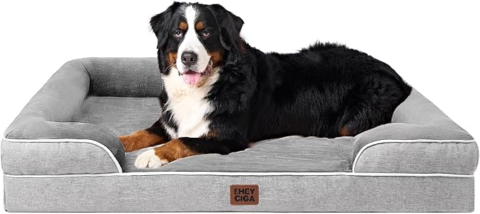 EHEYCIGA Orthopedic XXL Dog Bed, Waterproof Washable XL Big Pet Bed 48" | Non-Slip Bottom and Egg-Crate Memory Foam Extra Large Pet Couch Bed with Washable Removable Cover, Grey