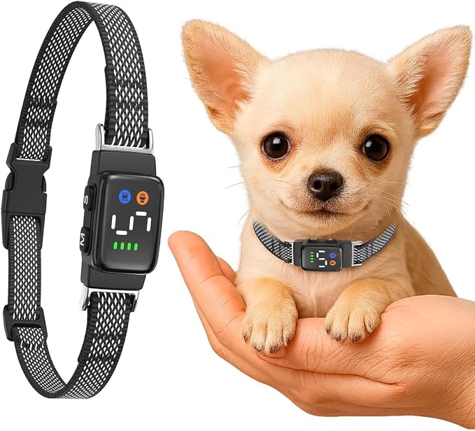 Teacup Bark Collar for Small Dogs 2-15lbs - No Shock Humane Anti Barking Collar with Vibration & Beep - Ultra Light Tiny Dog Bark Collar for Toy Breeds, IP67 Waterproof, Magnetic Rechargeable (Black)