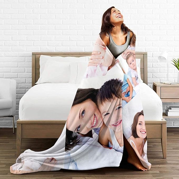 QETXVI Custom Blanket with Photos Text Customized Blanket Personalized Flannel Throw Blankets for Adult Kid Birthday Christmas Halloween Fathers Mothers Valentines Gift - 40"x 50"
