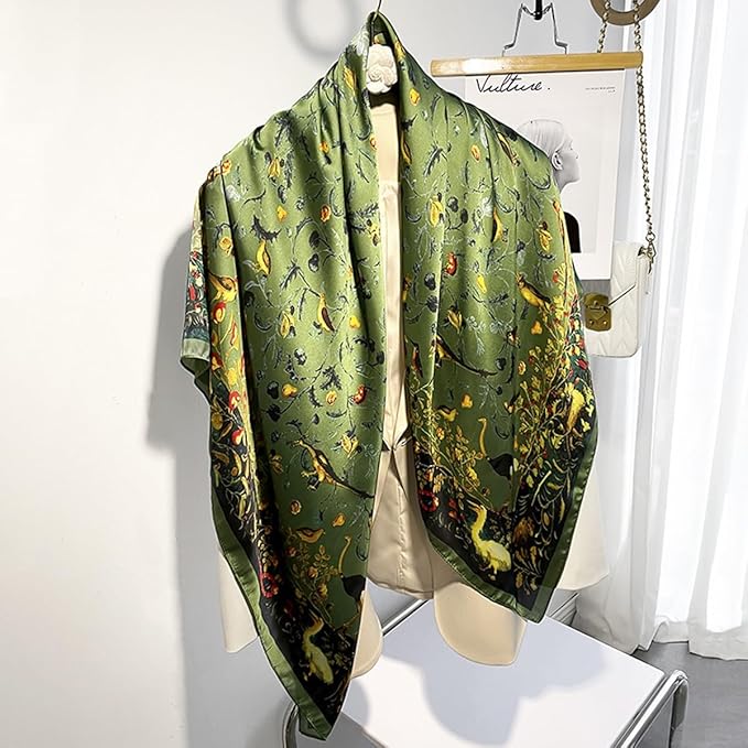 K-Elewon Large Square Scarf 43" Silk Scarf Fashion Scarves Silk Feeling Hair Wrapping Scarfs Night Sleeping Headscarf