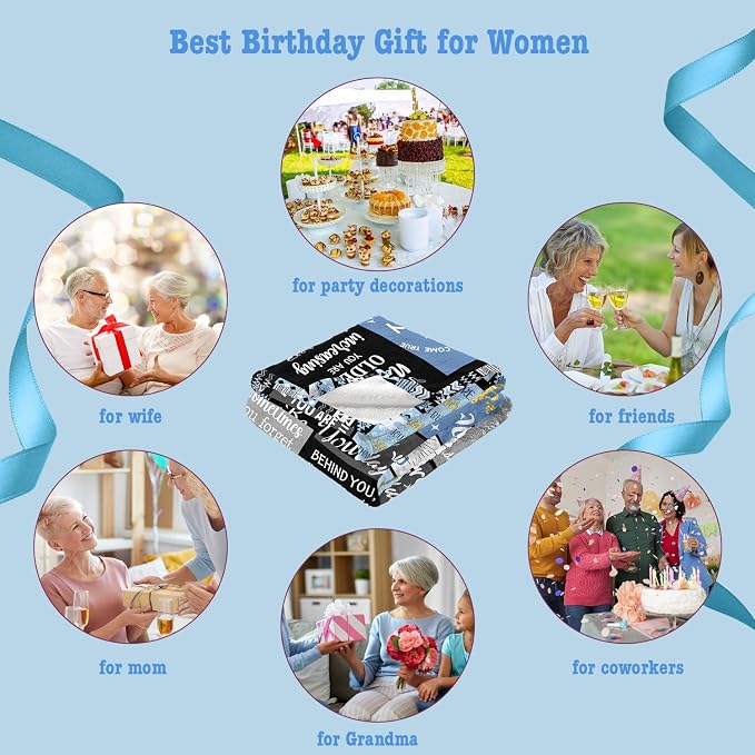 Ivivis Birthday Gifts for Women Girls Throw Blanket 60"X50" Blue, Happy Birthday Decorations for Woman, Gifts for Women Birthdays Unique, Womens Bday Gift Ideas for Her Friend Mom Sister Grandma Wife
