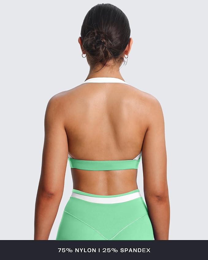Aoxjox Women's Color Block Halter Workout Sports Bras Fitness Athletic Vanessa Bra Yoga Crop Tank