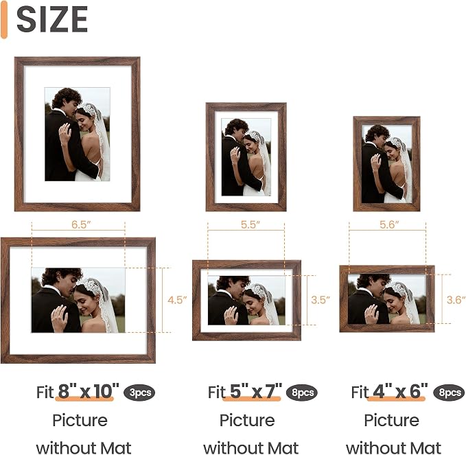 upsimples Picture Frames set of 19, Including 8x10, 5x7, 4x6 Brown Frame | Multi Picture Frames Collage Wall Decor, Gallery Wall Frame Set, Gift For Christmas, Mothers' day, Wedding, Dorm, Living Room