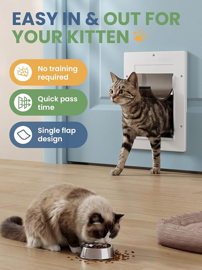 Cat Door with Soft Magnetic Flap, Pets Up to 20 lb, White | Sliding Lock Panel, Soft Magnetic Flap, Adjustable Tunnel, Save energy, Easy DIY Installation Exterior Cat Doors