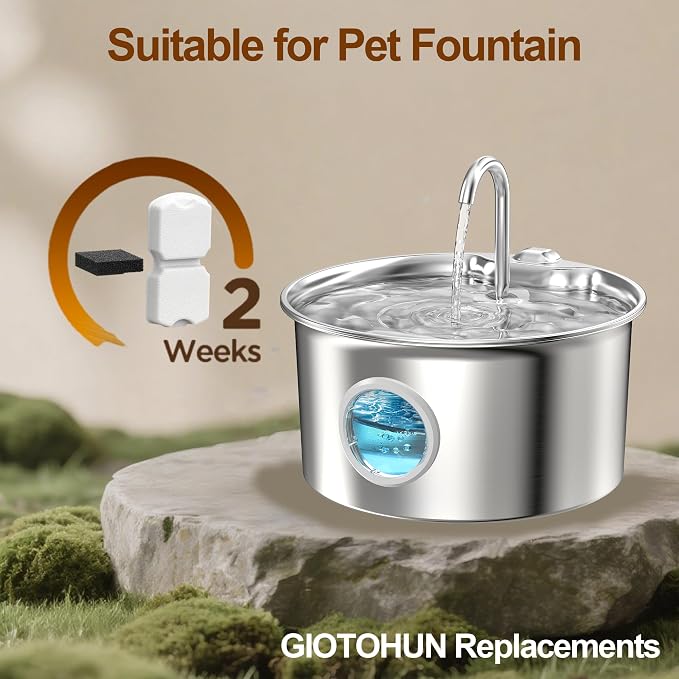 GIOTOHUN Cat Water Fountain Filter Replacement: 24 Cat Fountain Filter - 24 Pet Fountains Filters - 12 Filters & 12 Sponges - Suitable for ATMZIQXR GIOTOHUN KOOGMOON UMOCUOY IHOUONE HOOISE