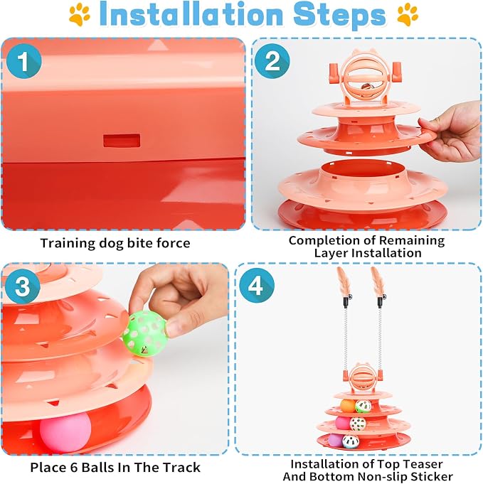 Goosheep Cat Toy Interactive Pet Plaything for Indoor Kitten Interactive Kitty Puzzle Ball with 2 Cat-Tease (Orange)
