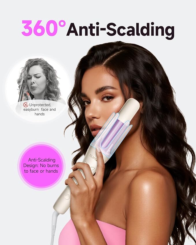 TSUYAGLA Automatic Hair Curler, 1 1/4 Inch Rotating Curling Iron with 3 Temp, 500 Million Ionic, 2-Way Rotation,10S Fast Heating, Anti-Scald, Anti-Tangle Rotating Curling Wand for Long Hair