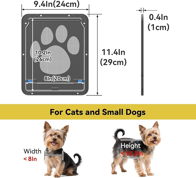Dog Door for Screen Door, Cat Door Screen Small Dog Door Insert for Sliding Door Easy Install, Small 8"×10"