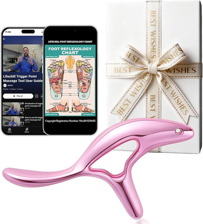 lifechill Trigger Point Massage Tool for Pain Relief Deep Tissue, Gua Sha & Muscle Scraper Tool for Full Body, Thumb Saver Acupressure Tool Relieve Muscle Knots, Christmas Gifts for Women (Pink)