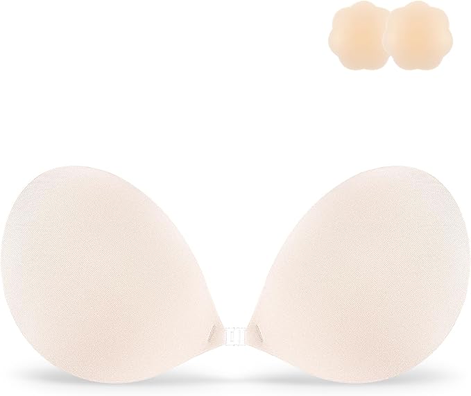 Niidor Adhesive Bra Strapless Sticky Invisible Push up Silicone Bra for Backless Dress with Reusable Nipple Covers