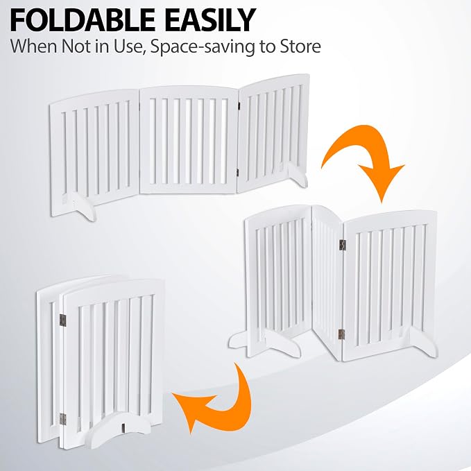 Freestanding Pet Dog Gate 24 Inch Foldable Dog Fence Indoor 3 Panel Extra Wide Wooden Door for Stairs Hallways Doorways