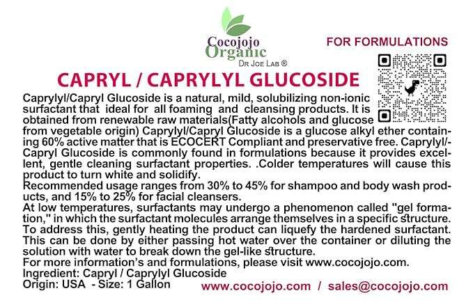 Dr Joe Lab Capryl Glucoside Liquid Surfactant - Caprylyl Natural, Plant Derived - DIY Skin Care - Shower Gels, Foaming, Body Soap, Shampoos Baby Products Face Cleansers - COCOJOJO (128 oz)
