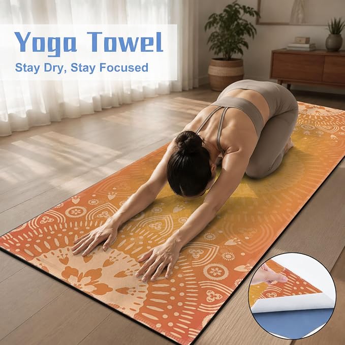 Yoga Mat Towel, Hot Yoga Non Slip with 4 Corner Pockets, 70 x 26 in | Soft Absorbent Microfiber With Four Corner Pockets, Fits Over Yoga Mats For Hot Yoga, Pilates, Gym, And Travel