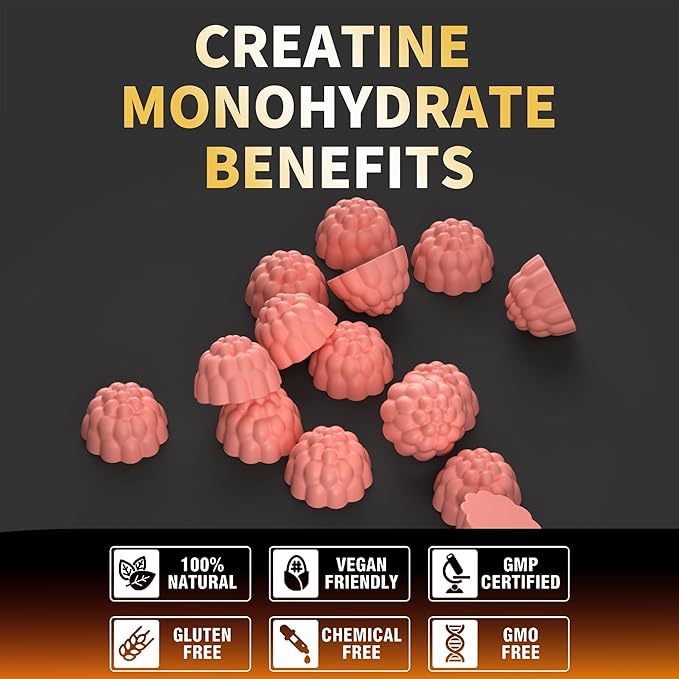 Nutravita Creatine Monohydrate Gummies for Men & Women-5g of Creatine Monohydrate per Serving - Sugar Free,Vegan, Strawberry Flavor, 120 Count