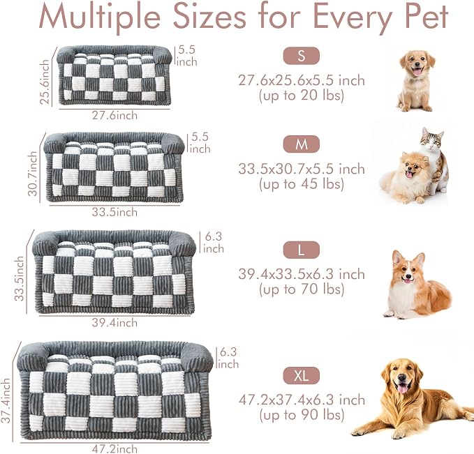 Dog Bed for Couch with Bolster, Comfy Couch Cover for Dogs Washable, Non-Slip Plush Furniture Protector, Calming Fuzzy Lounge Mat, Pet Sofa Accessories (Grey, Small)