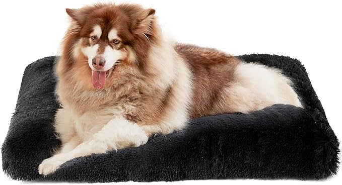 EHEYCIGA Fluffy Dog Crate Bed, Plush XX Large Dog Pillow, Black | Xlarge Calming Anti Anxiety Plush Faux Fur Mat for Large size dogs, Washable Soft Warm Dog Pad with Non-Slip Bottom