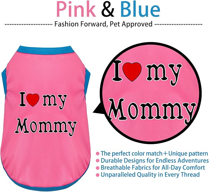 Color-Blocked Dog Tank Top with Playful Heat Transfer Designs – Lightweight Polyester Shirt for Small,MediumDogs, Perfect for Casual Outings.I Love My Mommy Pink XS