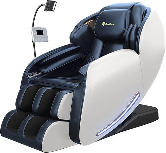 Real Relax 2025 Massage Chair Full Body, Zero Gravity SL-Track Massage Recliner with Added Phone Controller and Holder, Pause Button,Upgraded LCD Screen，APP Control and Child Lock, Favor-06, Blue