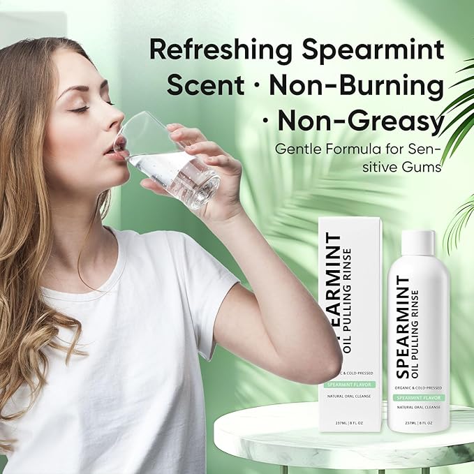 Oil Pulling Rinse, Coconut Oil Pulling for Teeth Whitening, Natural Peppermint Mouthwash Oral Rinse for Teeth and Gums, Mint Mouthwash 4 Oz (2)