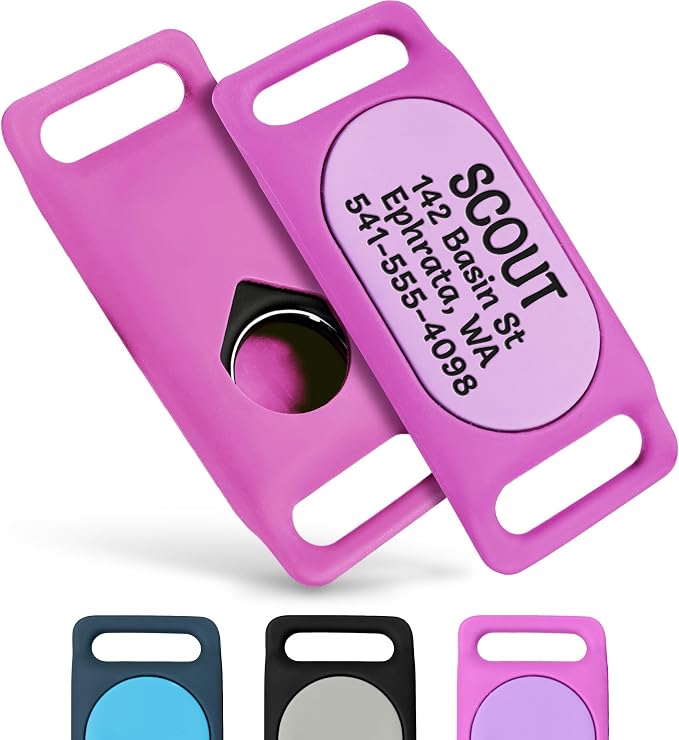 GoTags Dog Collar Holder for SmartTag2 Tracker, Personalized Tag Case for Dog Collar, Up to 4 Lines of Text, Slide On Nameplate for GPS Samsung Tracker, Compatible with Android (SmartTag2, Large)