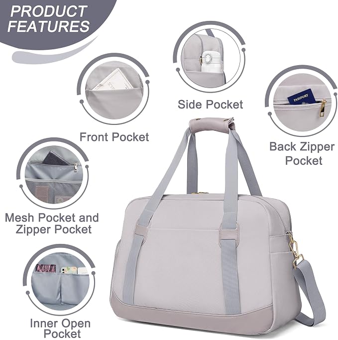 Sports Gym Bag for Women, Travel Duffle Bag with Shoe Compartment & Wet Pocket, Fitness Yoga Bag
