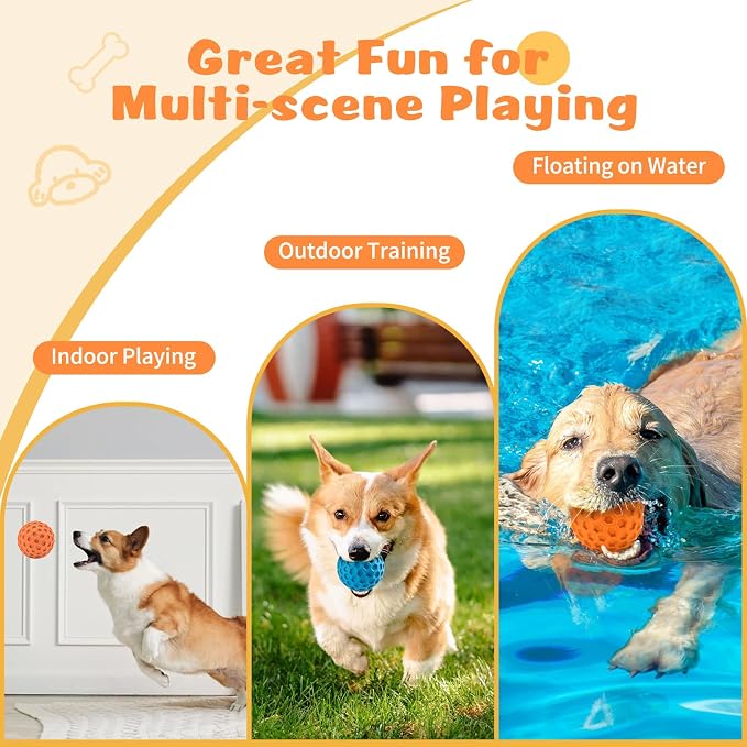HIPPIH Indestructible Squeaky Dog Toys, Interactive Dog Balls 2 Pack