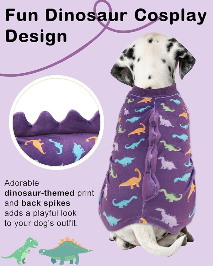 CuteBone Dinosaur Costume Dog Pajamas, Stretchy Spandex Crystal Velvet Sleepwear Coat for Small Dogs, Soft & Warm Pet Outfit Clothes for Cold Weather, Cozy Pullover Design COSP04M