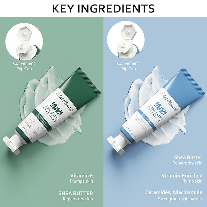 Shea Butter Hand Cream, Vitamin E and Ceramide Moisturizer for Dry Hands, 45% Shea Butter Mini Hand Lotion Travel Size,1 Fl Oz(Pack of 2)