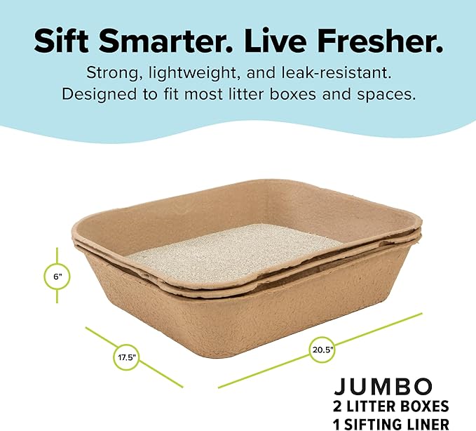 Kitty Sift (Set of 1 Litter Box & 5 Sifting Liners) Disposable Sifting Cat Litter Box Jumbo, 6 Count, Durable and Portable for Travel with Odor Control
