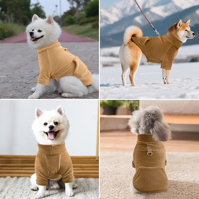 Idepet Fleece Sweater 2 Pack,Turtleneck Sweatshirt Pet Clothing | Winter Dog Clothes,Stretchy,Small Coat,Cat Apparel,with Leash Ring,for Small Medium Dogs Cats,with Pocket