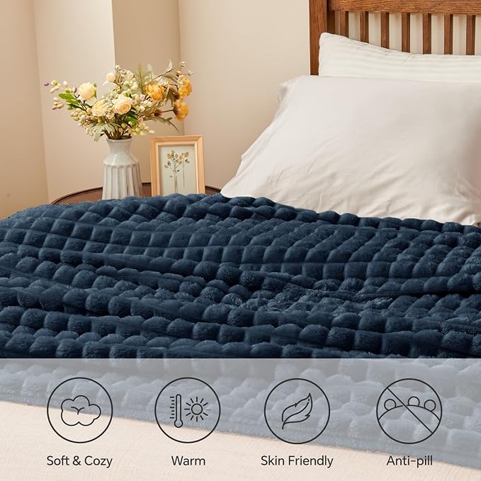 BEDELITE Navy Blue Fleece Throw Blankets Queen Size for Bed, 90x90 Inch | Soft Warm Fuzzy Fluffy Blanket for Bed Sofa, Lightweight Plush Cozy Blankets for Home Room Decor, Gift for Women, All Season