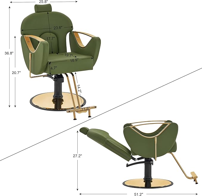 BarberPub Luxurious Classic Barber Chair Hydraulic Pump Recline Beauty Spa Styling Salon for Hair Stylist Equipment 9578 (Green)