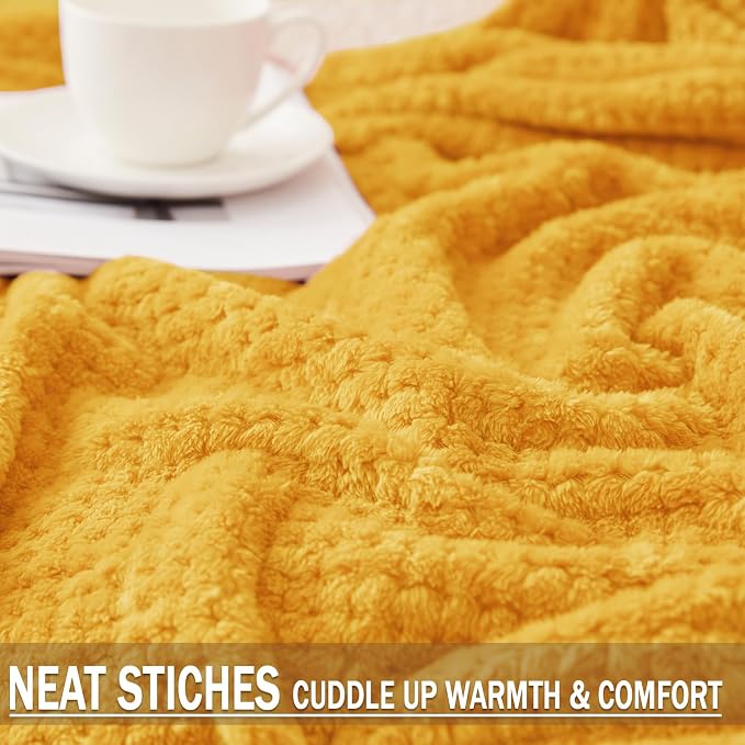 Exclusivo Mezcla Large Waffle Fleece Throw Blanket for Couch, Mustard | Lightweight Soft Blanket for Sofa, Bed, Living Room, Plush Fluffy Throw for Home Decor, Travel, All Season, 50x70 Inches