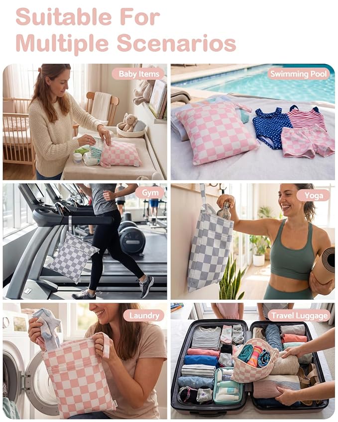 ALVA ALVABABY 3pcs Medium Cloth Diaper Wet Dry Bags Waterproof Reusable with Two Zippered Pockets Travel Beach Pool Daycare Soiled Baby Items Yoga Gym Bag for Swimsuits or Wet Clothes 3L-ZM47