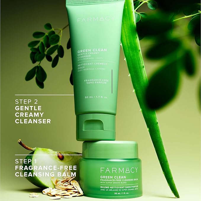 Farmacy Gentle Double Cleanse Skincare Gift Set - Fragrance-Free Gentle Creamy Face Cleanser & Makeup Remover Cleansing Balm - Melts Away Makeup & Helps Promote Healthy Skin (2 Count)