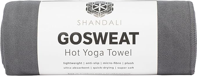 Shandali GoSweat Non-Slip Hot Yoga Towel with Super-Absorbent Soft Suede Microfiber in Many Colors, for Bikram Pilates and Yoga Mats.