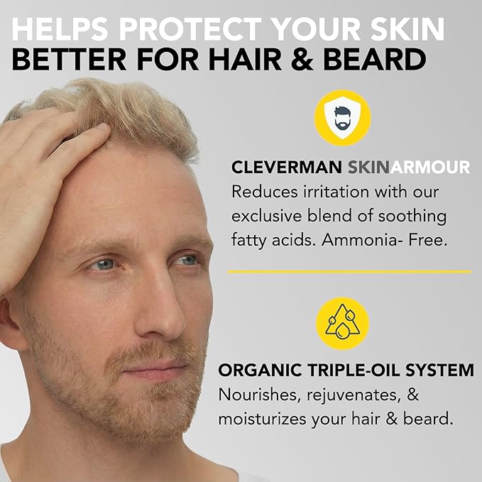 2X Reusable Hair & Beard Dye for Men – Lightest Blond | Up to 10 Uses, 7 Minutes | Natural Gray Coverage, No-Drip Cream with SkinArmour® – Cleverman