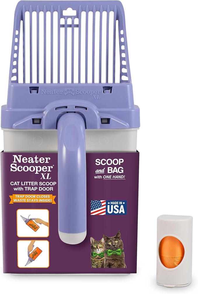 Neater Pet Brands Neater Scooper XL Cat Litter Scoop, 15 Refill Bags – Extra-Large Capacity Mess-Free Cat Litter Scooper with Bag for Large & Multiple Cats, Spill-Proof Litter Box Scooper with Holder