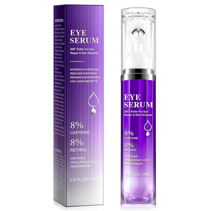 Advanced Eye Serum,8% Caffeine 8% Retinol Eye Treatment Cream,for Dark Circles Under Anti Aging Eyes Under Serum with 360°Massage Roller for Massage Ball 0.5 fl.oz