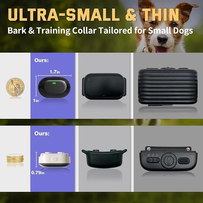 Ultra-Small Anti Bark Collar, Ultra-Light & Thin Dog Training Collar with 1300ft Remote for Small Dogs 5-15lbs, 198-Level Precise Control, Rechargeable, White (Not Auto Collar)