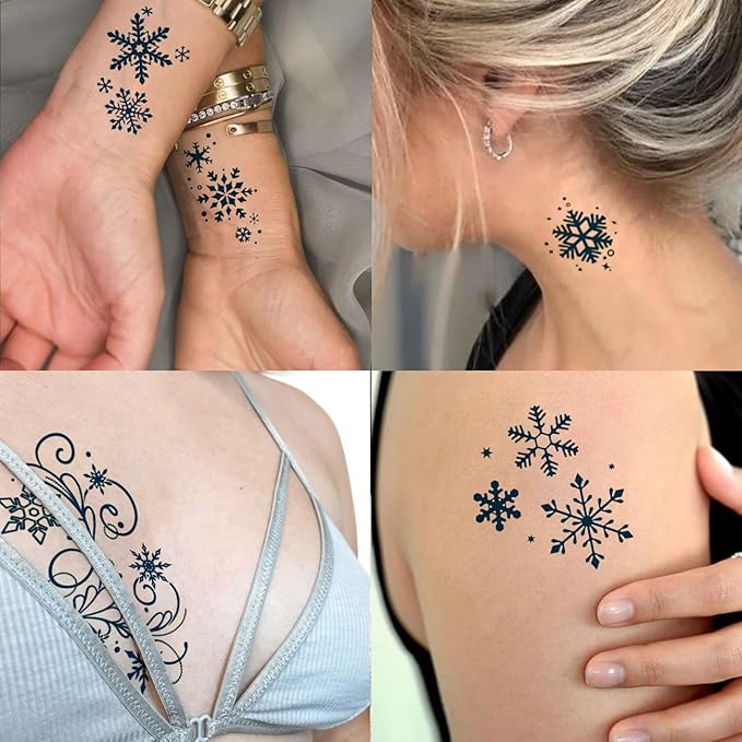 CHARLNET Snowflake Semi-Permanent Tattoos for Women Adults - Realistic Fake Tattoos 2 Weeks Long Last,Snowflake Tattoos for Body Art/Fades Naturally/No Reflection/Waterproof