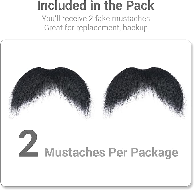 2Pcs Men Fake Mustache Realistic Mustaches Fake Facial Hair Beard for Cosplay Costume Halloween Parties
